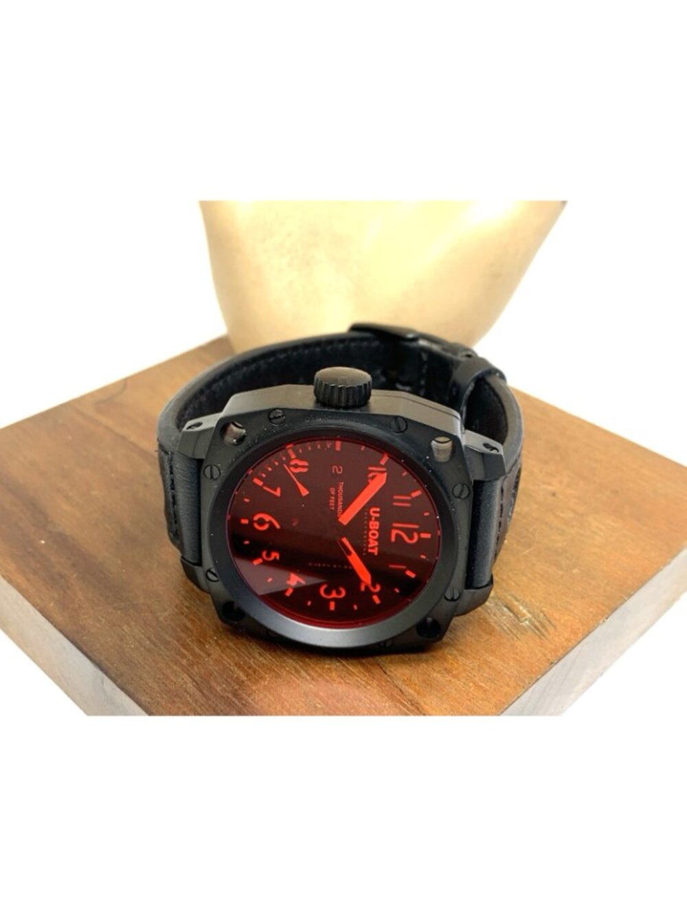 U-Boat Men's Watch 1846 Lefty Swiss Automatic Black Red Face Leather Strap 43mm - Picture 7 of 13